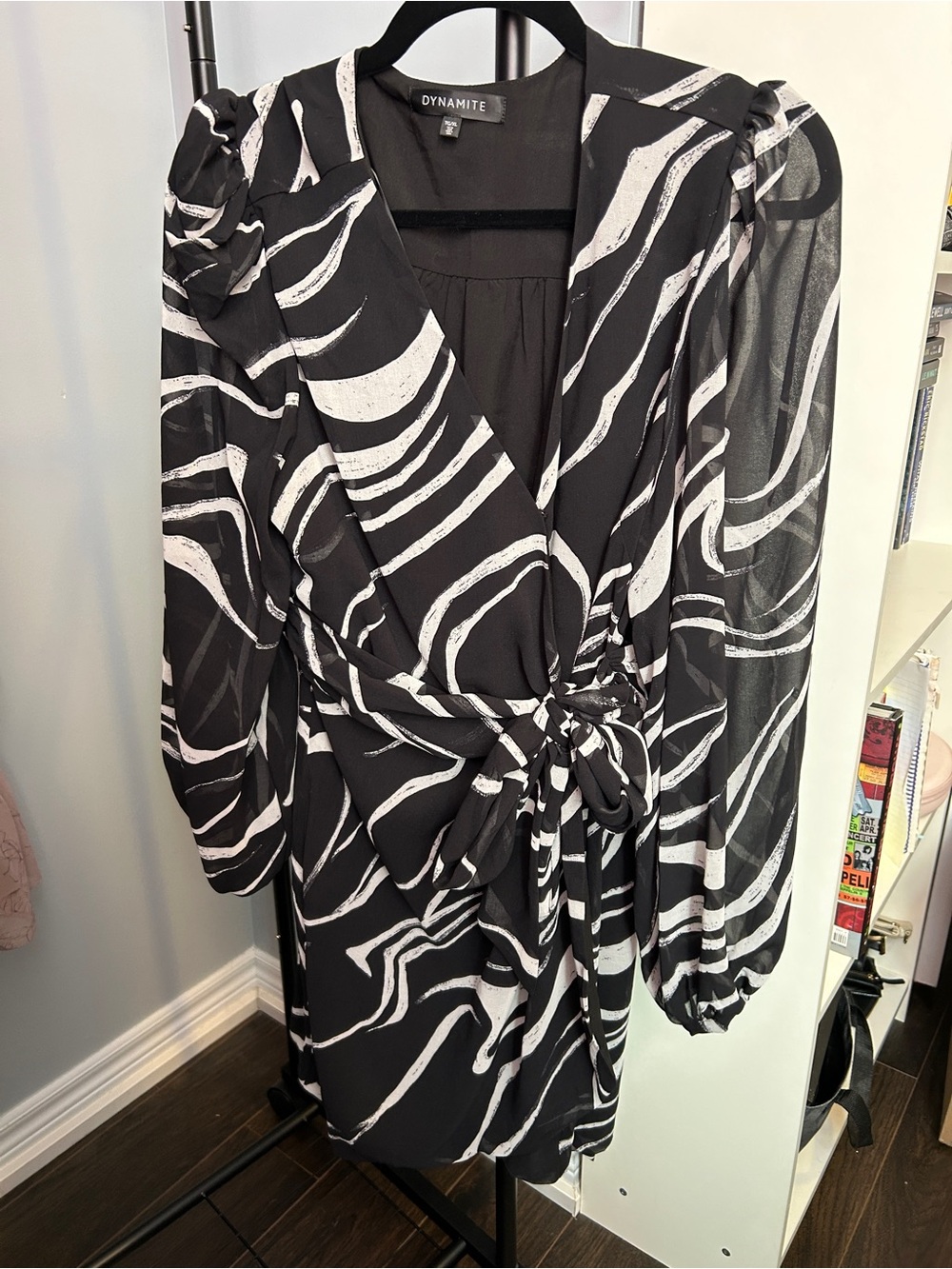 Dynamite Black & White Tie-Waist Mini Dress